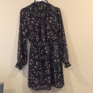 Black and pink floral-print chiffon dress